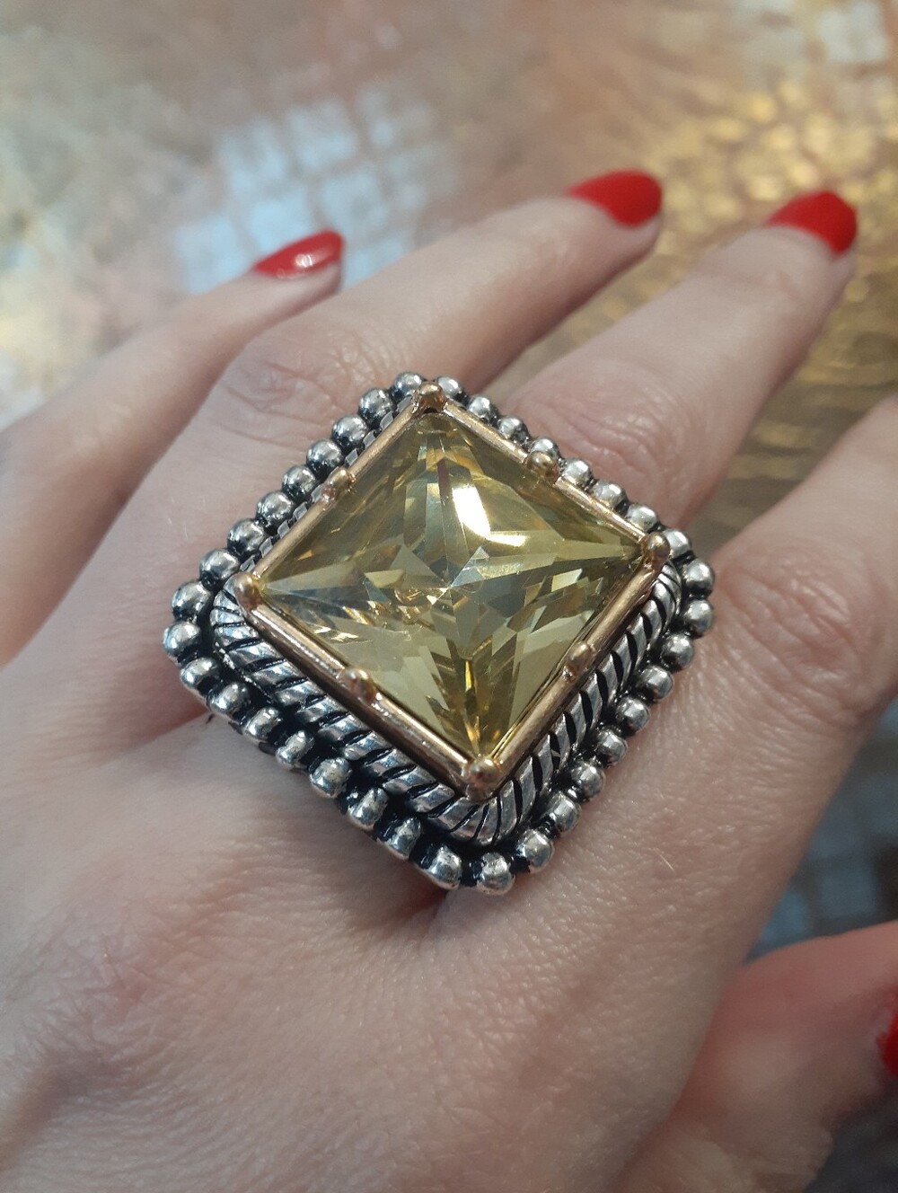Zara Nwot Yellow Square-Cut Crystal Statement Ring -